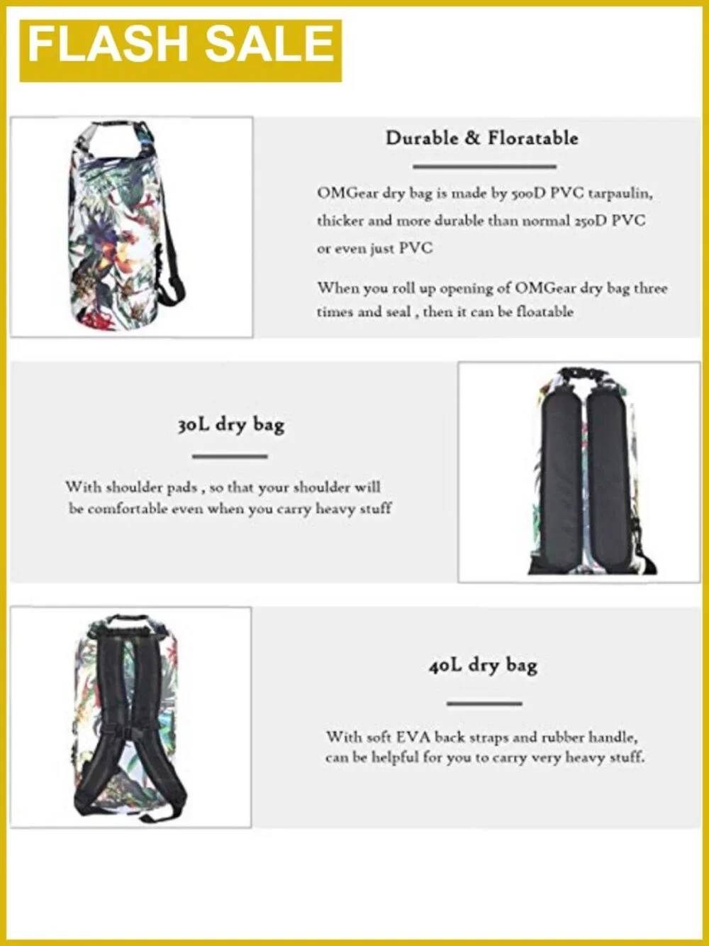 Waterproof Dry Bag Backpack 500D PVC Tarpaulin 40L/30L/20L/10L/5L Kayaking